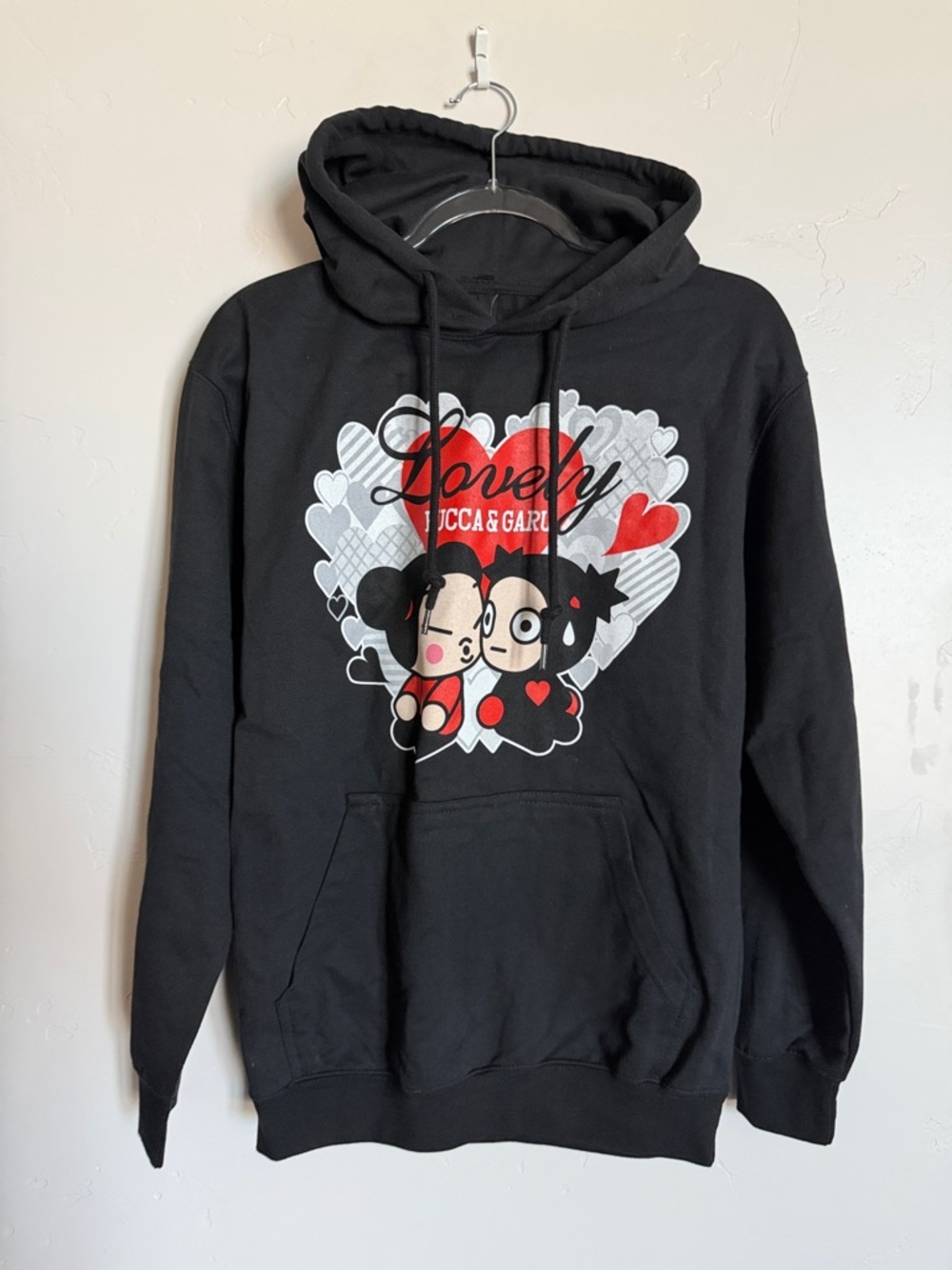 Pucca & Garu Black Graphic Hoodie Sweater Size Medium Kawaii Anime - Picture 2 of 11